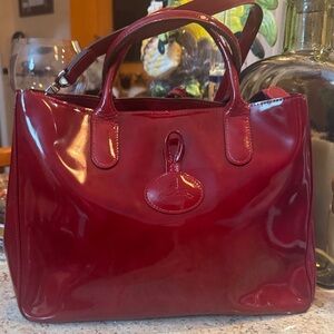 Elegant two way lonchamp patent Red Leather Handbag